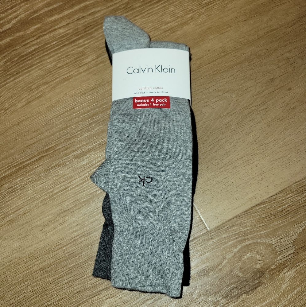 Calvin Klein Combed Mens Cotton Dress Socks 4 Pack Solid Grey Black New